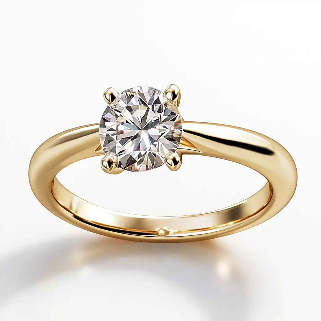 Bagues en or: Bague solitaire en or jaune 18K avec diamant rond taillé brillant, montage six griffes classique, bijouterie traditionnelle Maroc