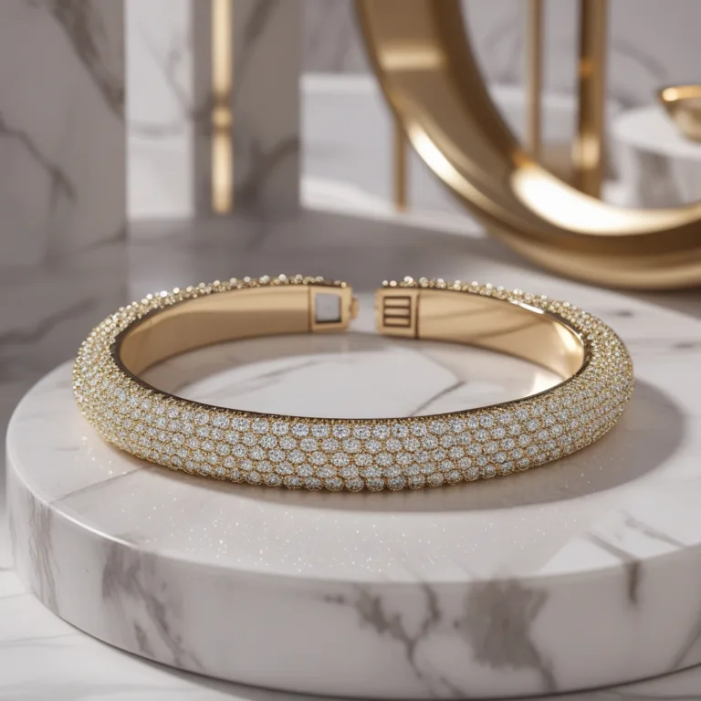 Bracelet manchette en or jaune 18K pavé diamants ouvert, bijou luxe guide bracelets en or Maroc 2025