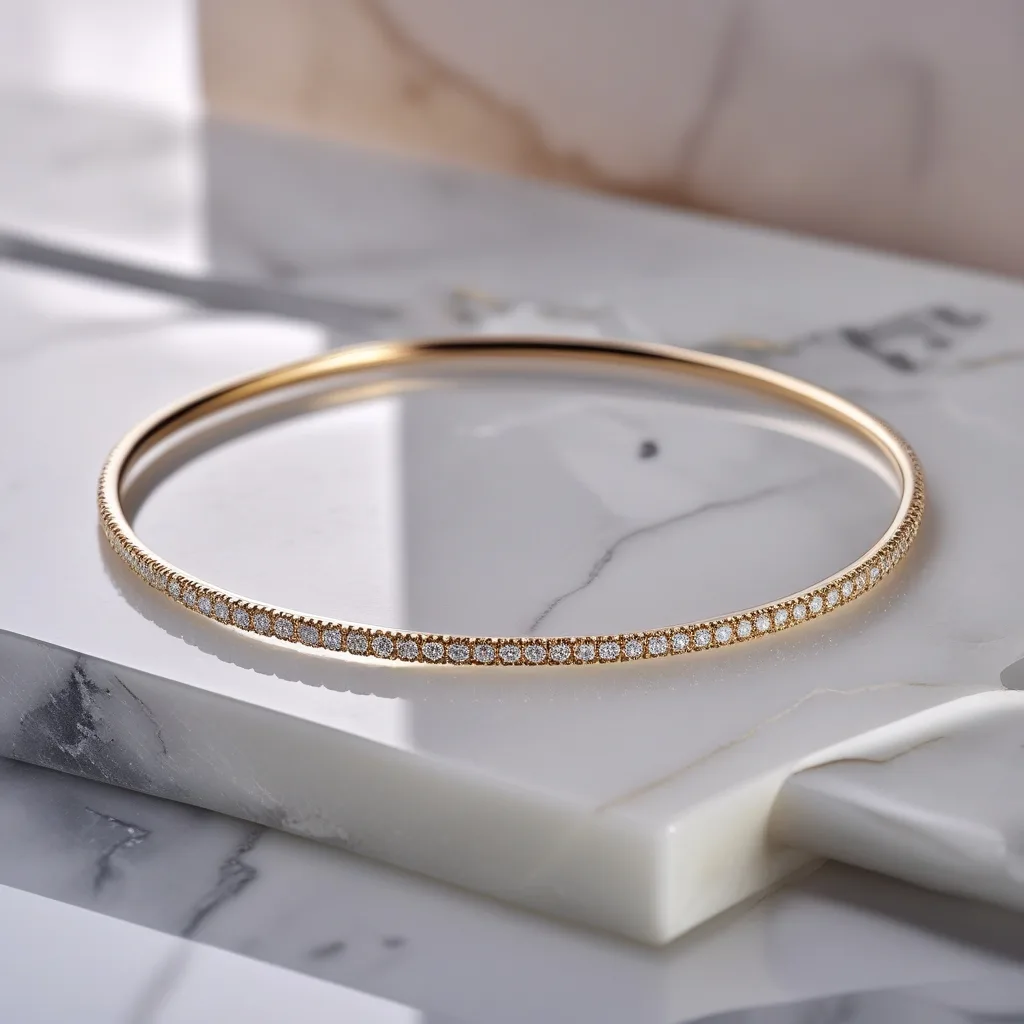 Jonc bracelet en or rose fin serti diamants, style délicat morphologie poignet fin, bijouterie élégante Maroc